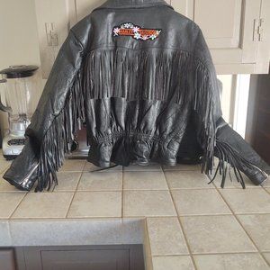 Black leather Harley-Davidson jacket Moto style